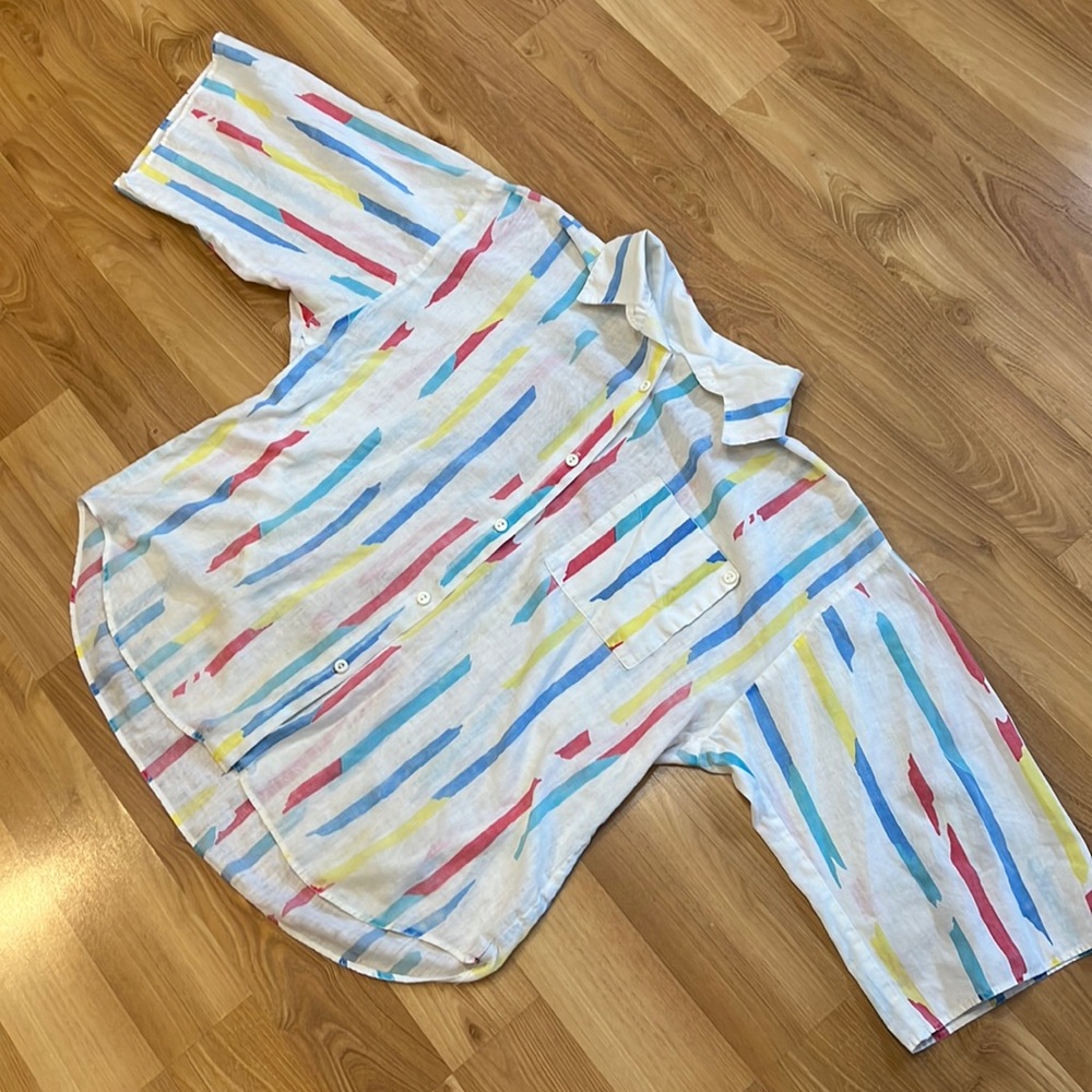 Vintage Placements Colorful Half Sleeve Button Down Shirt Womens XL